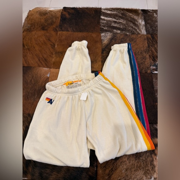 Aviator Nation Pants - Aviator Nation Off-White Joggers with Multicolor Stripes